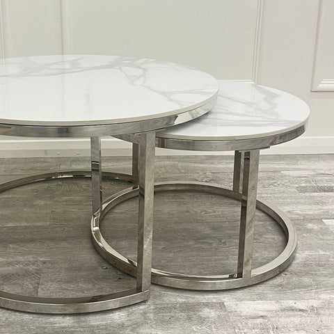 Cato Nest of 2 Short Round Coffee Silver Tables