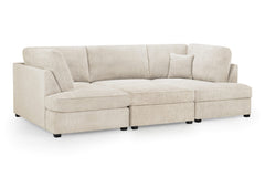 Carnaby sofa arranged as a long sectional with beige upholstery and full back
