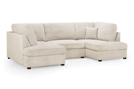 Carnaby U-shaped sofa with beige upholstery and full back, shown without the ottoman