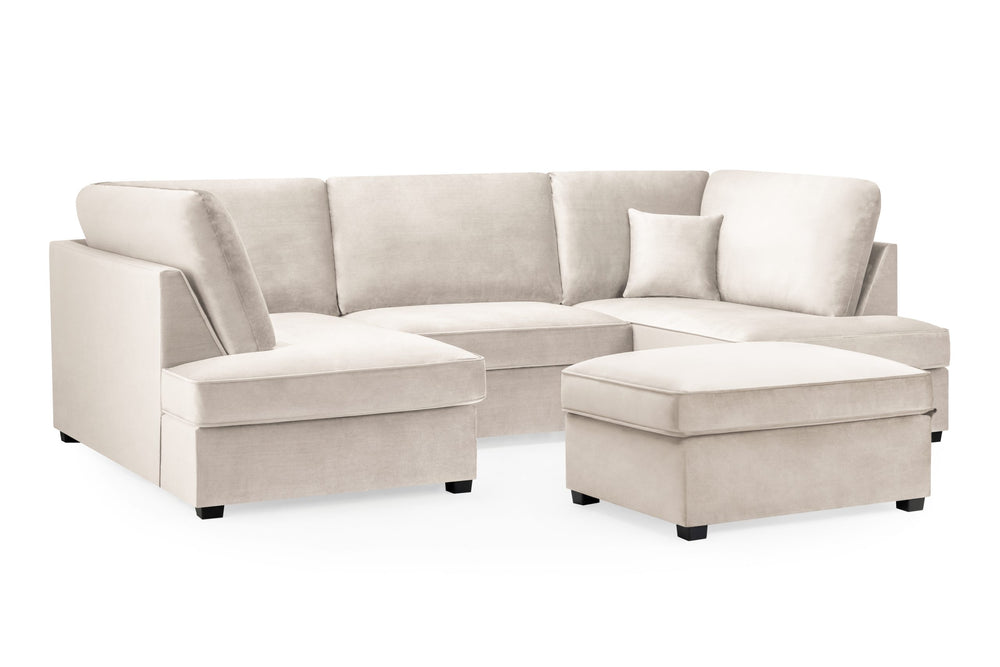 Carnaby U-shaped fabric sectional sofa with a matching ottoman in light beige