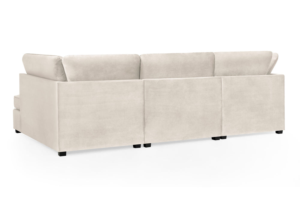 Rear view of the light beige U-shaped sectional sofa