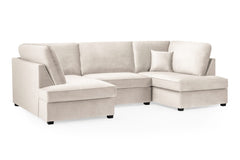 Light beige U-shaped sectional sofa with an extended seat on each side