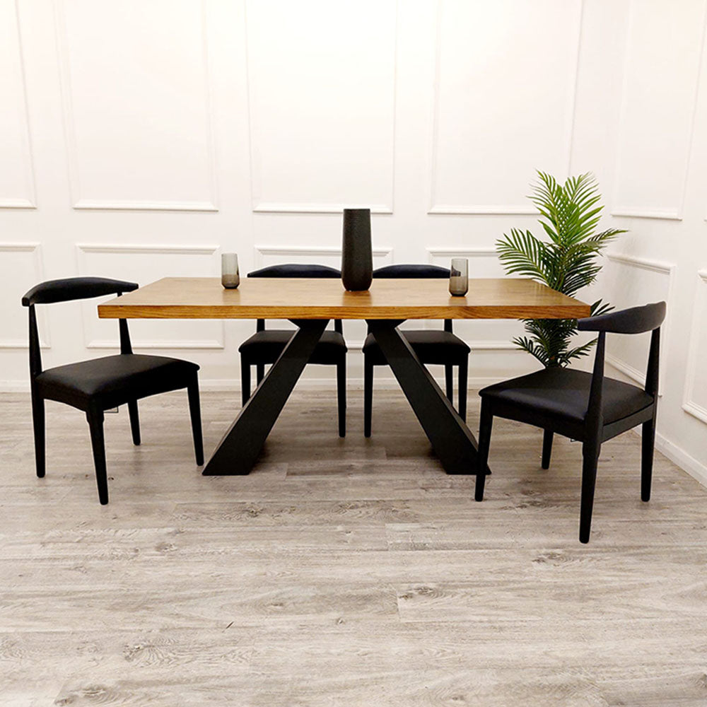 Axel 1.8 Dining Table With Set Of 4 Elsa Wooden Wishbone Chair with Matt Black Seat