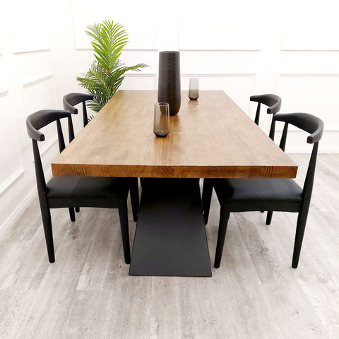 Axel 1.8 Dining Table With Set Of 4 Elsa Wooden Wishbone Chair with Matt Black Seat