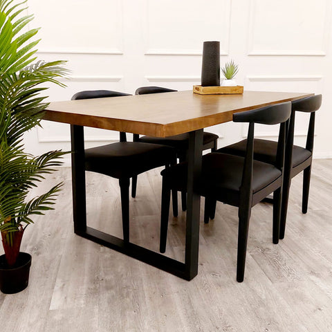 Freya 1.8 Dining Table Solid Light Pine wood with Matt Black Metal Legs