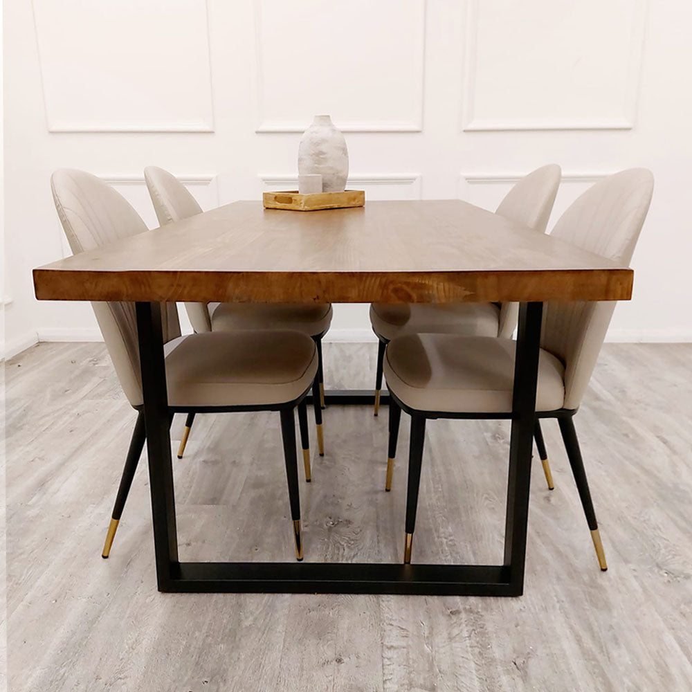 Freya 1.8 Dining Table Solid Light Pine wood with Matt Black Metal Legs