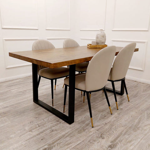 Freya 1.8 Dining Table Solid Light Pine wood with Matt Black Metal Legs