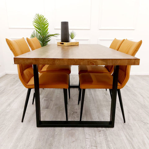 Freya 1.8 Dining Table Solid Light Pine wood with Matt Black Metal Legs