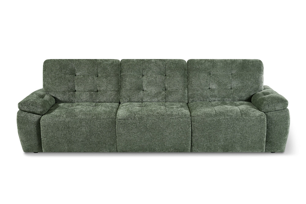 Dallas Electric 3-seater sofa bed viewed from the front, with three seats and tufted back cushions.