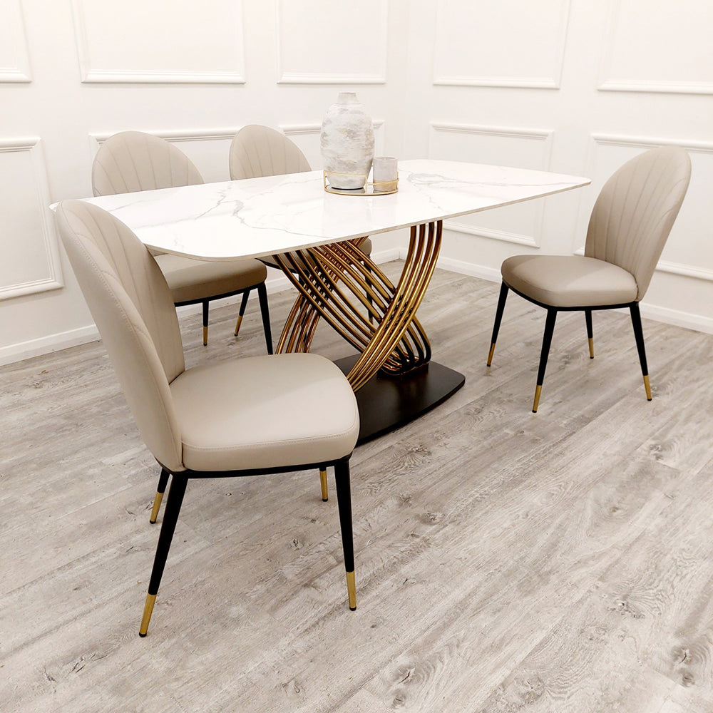 Set of 2 Beige Etta Leather Dining Chairs