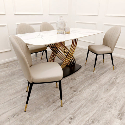 Set of 2 Beige Etta Leather Dining Chairs