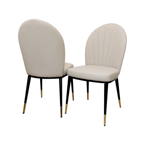 Set of 2 Beige Etta Leather Dining Chairs