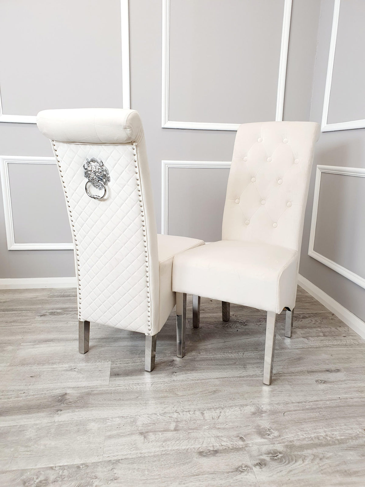 Set of 2 Cream Velvet Emma Dining chairs.
