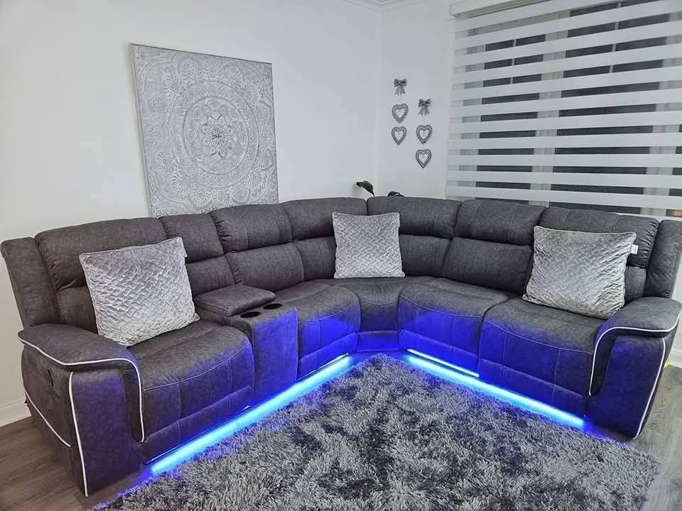 Elaya Recliner Electric LED Grey Fabric