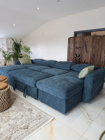 Moscow Fullback U Shape Sofa Bed Blue