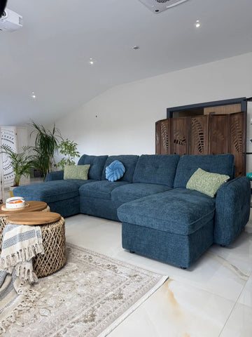 Moscow Fullback U Shape Sofa Bed Blue