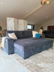Franklin Fullback sofa bed arranged as a chaise sectional with pull loops on the seat