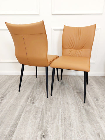 Set of 2 Tan Flora Leather Dining Chairs