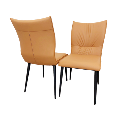 Set of 2 Tan Flora Leather Dining Chairs