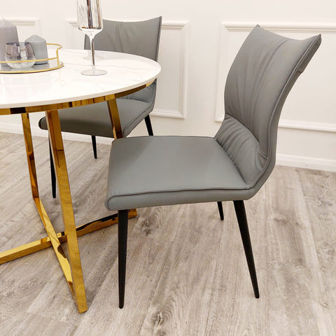 Set of 2 Grey Flora Leather Dining chairs