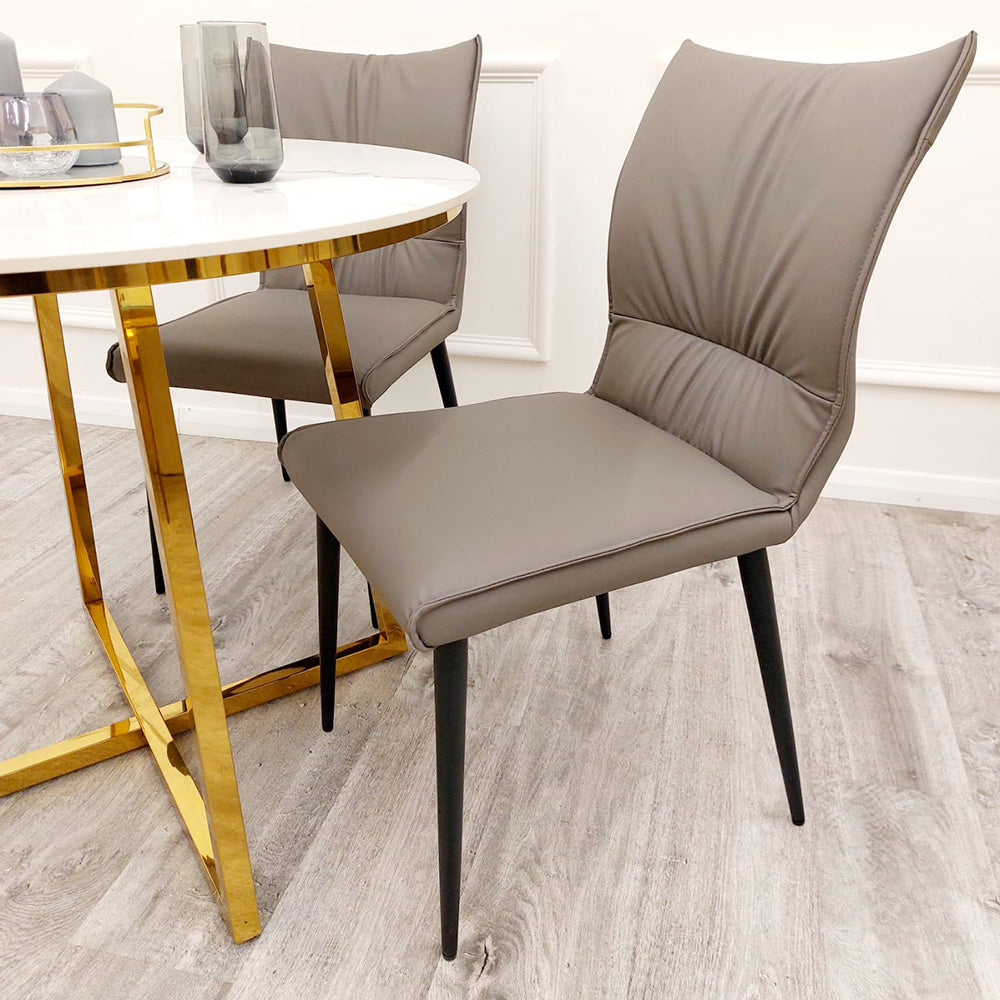 Set of 2 Khaki Flora Leather Dining chairs