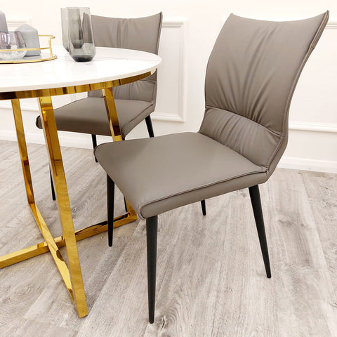 Set of 2 Khaki Flora Leather Dining chairs