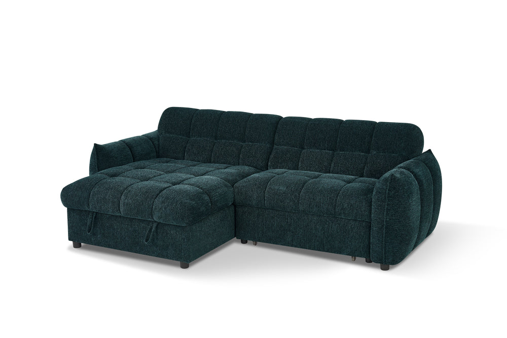 Florida dark teal sectional sofa bed with a left chaise and tufted cushions