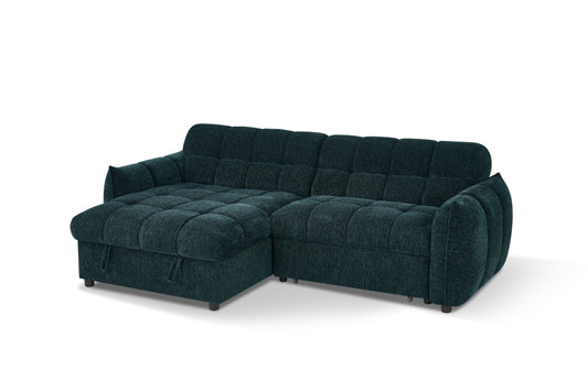 Florida dark teal sectional sofa bed with a left chaise and tufted cushions