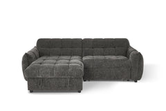 Front view of a gray sectional sofa bed with a left-side chaise