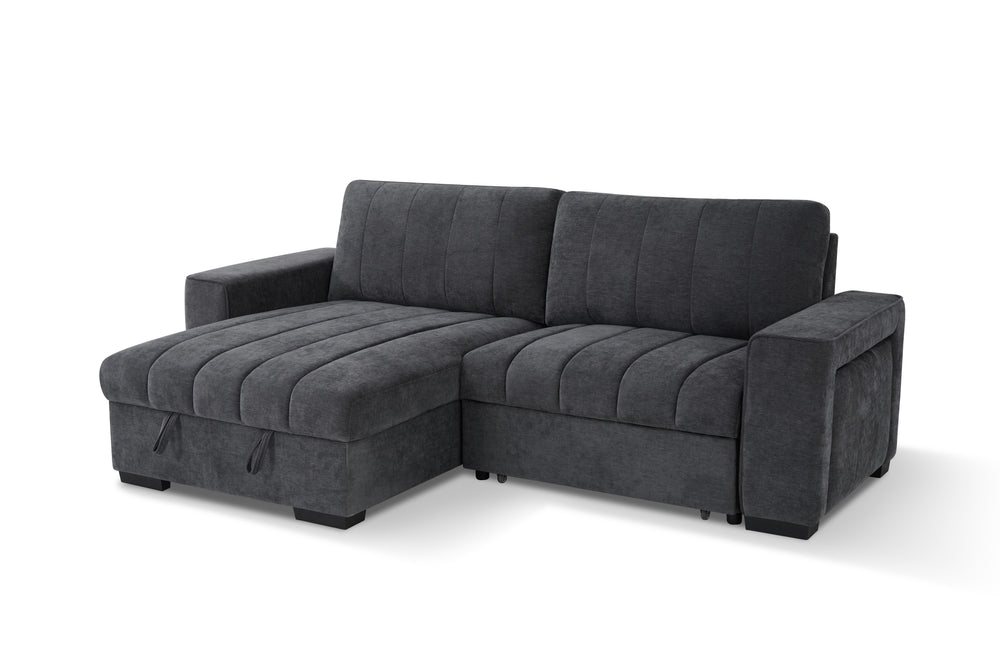 Dark gray Franklin Fullback sectional sofa bed with chaise, shown from the front