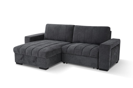 Dark gray Franklin Fullback sectional sofa bed with chaise, shown from the front