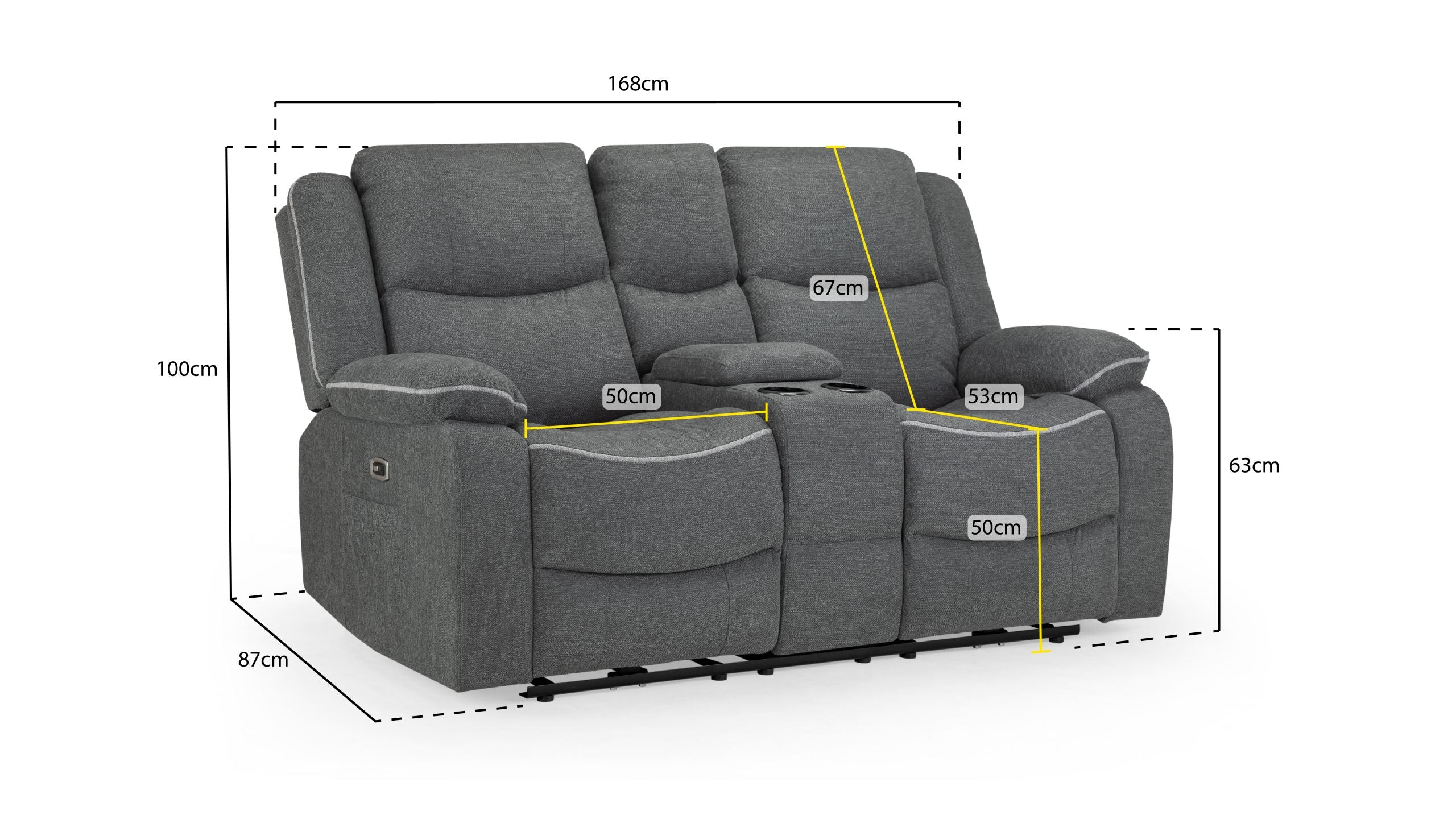 Harald Electric Fabric Grey 2 Seater Recliner Sofa