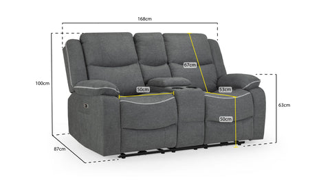 Harald Electric Fabric Grey 2 Seater Recliner Sofa