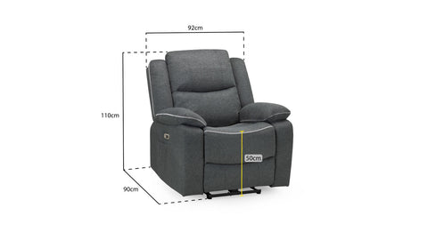 Harald Electric Recliner Sofa Fabric Grey Armchair