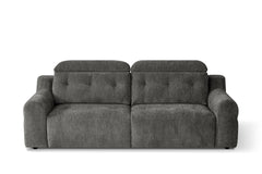 Front view of the dark gray three-seat electric sofa bed with tufted back cushions
