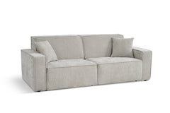 Houston Electric three-seat sofa bed in light gray fabric with broad arms and two cushions.