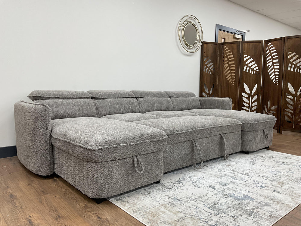 Capri U-shaped sofa bed with lowered backrests and wide chaise seats