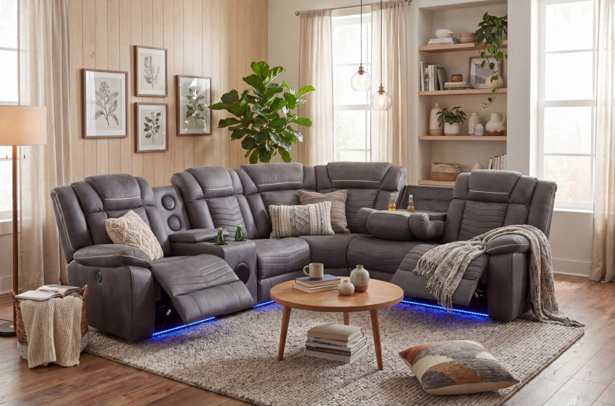 Milan Recliner Electric LED Grey Corner + 3 Seater