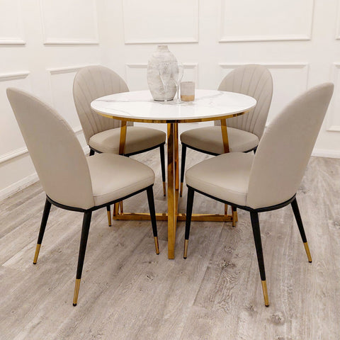 Set of 2 Beige Etta Leather Dining Chairs