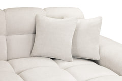 Corner sofa cushions and two matching pillows in textured cream fabric