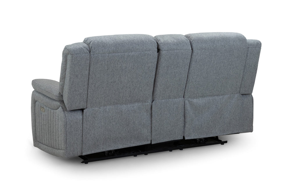 Rear view of the gray two-seat power recliner sofa
