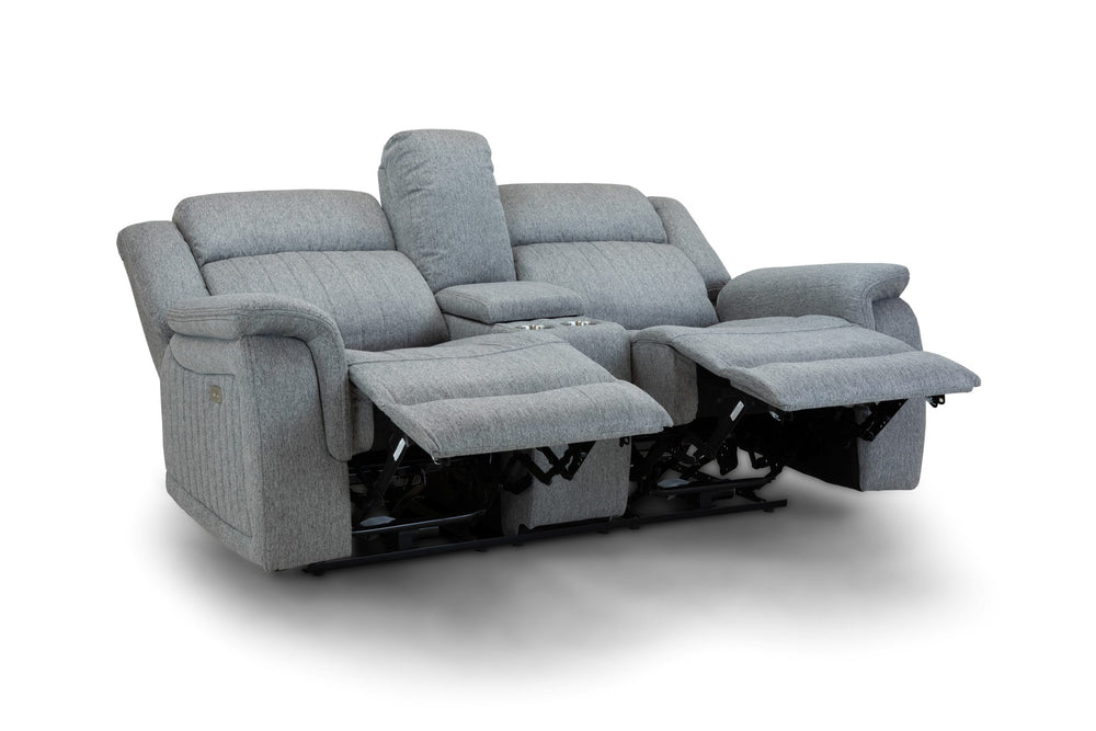 Two-seat power recliner sofa with both footrests extended