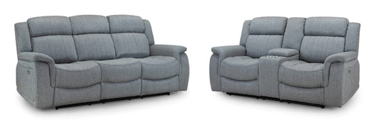 Linden gray power recliner sofa set with three-seat sofa and two-seat loveseat