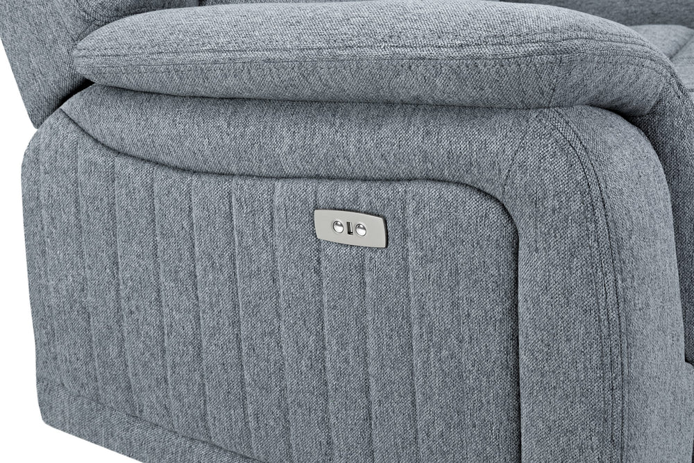 Linden recliner arm detail with vertical stitching and two-button control