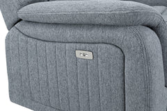 Linden recliner arm detail with vertical stitching and two-button control