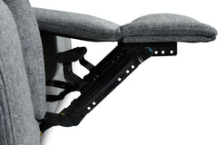 Linden power recliner footrest with exposed black metal support mechanism