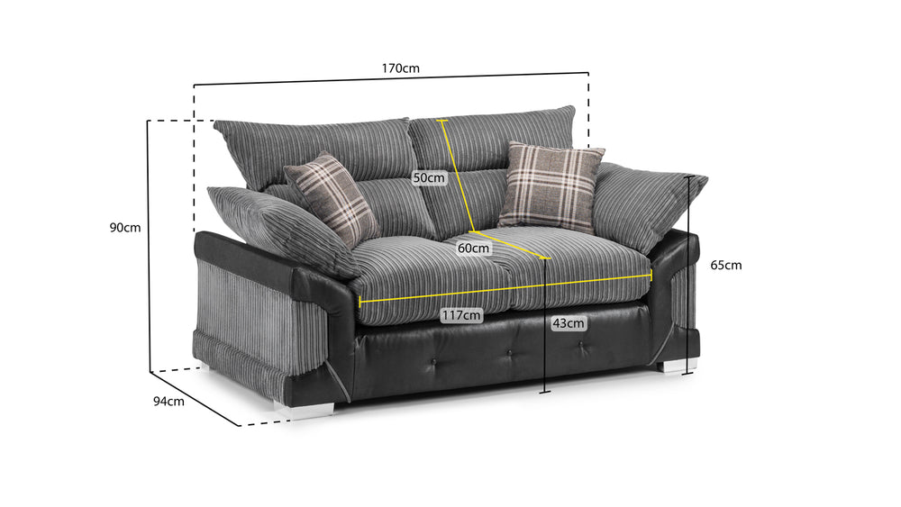 Logan two-seat sofa with labeled dimensions: 170 cm wide, 94 cm deep, and 90 cm high