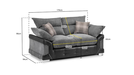 Logan two-seat sofa with labeled dimensions: 170 cm wide, 94 cm deep, and 90 cm high