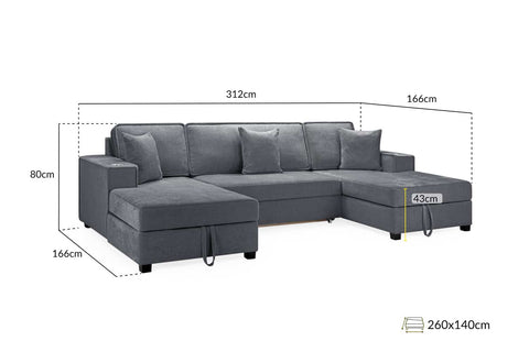Milan Fullback Sofa U Shape Sofa Bed