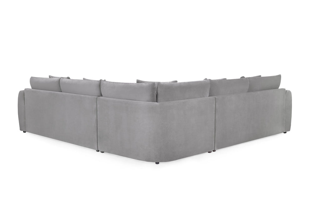 Rear view of the large gray corner sofa